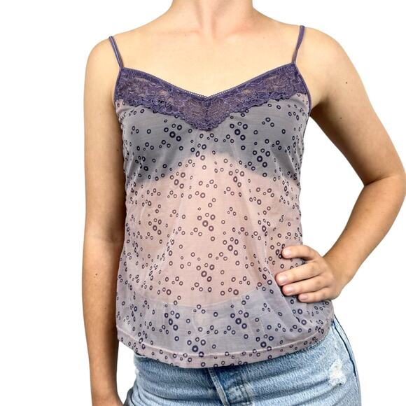 Y2K Whimsigoth Fairy Grunge Coquette Sheer Intimate Camisole Tank Top Purple M - Picture 1 of 12